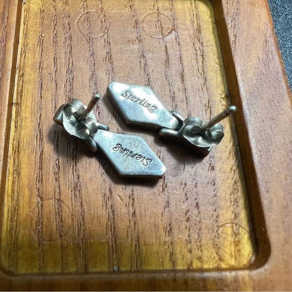 Vtg Sterling Sleeping Beauty Turquoise Inlay Dangle Earrings Native Amer… - Picture 9 of 10